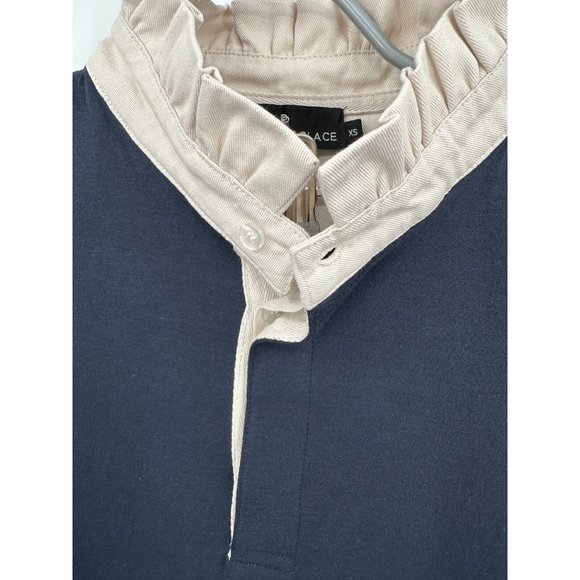 Pomander Place by Tuckernuck Charlotte Terry Shirt Dress Navy Ruffle Collar XS - Picture 2 of 5